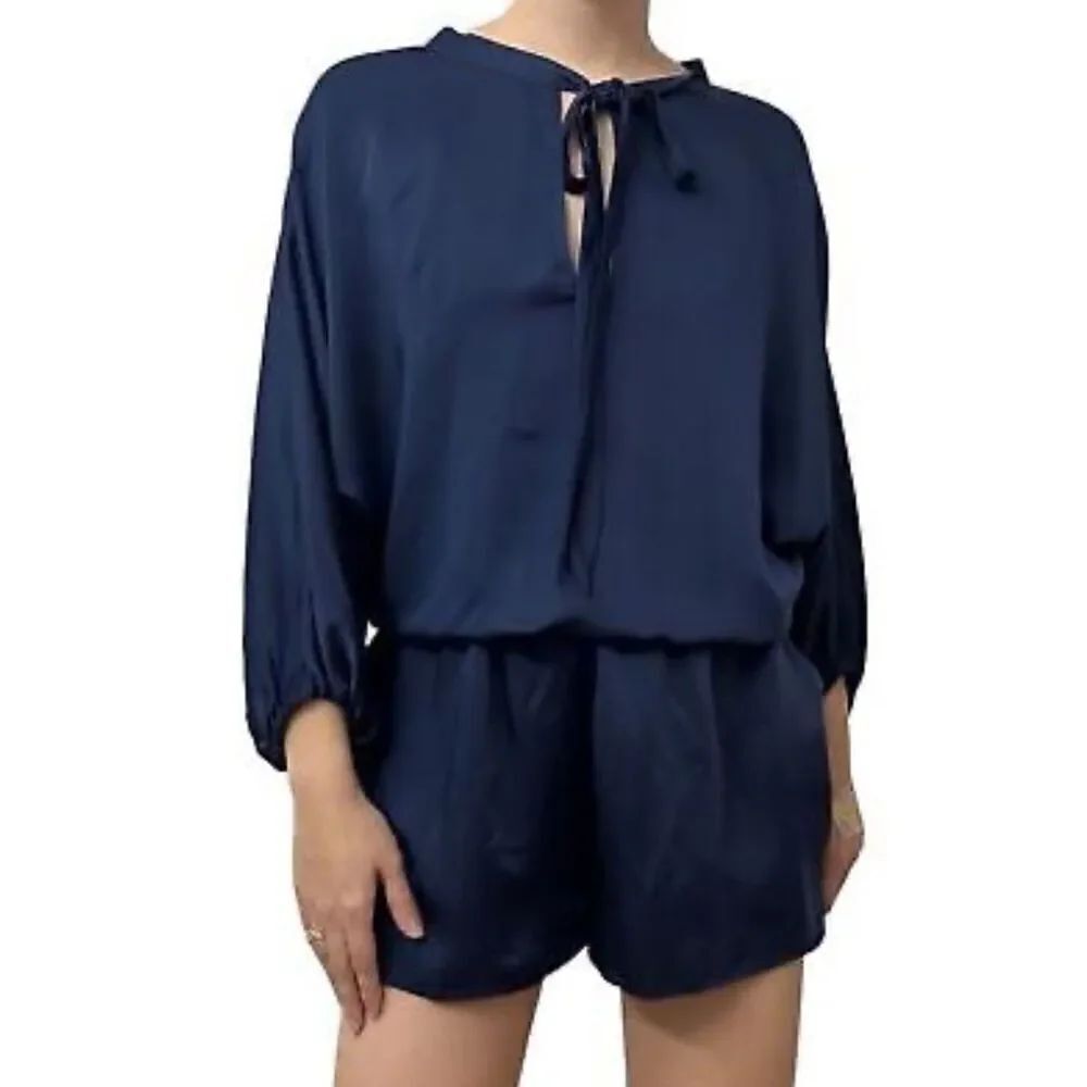 Ramy Brook Diane Long Sleeve Romper in Navy Blue NWT Size Large